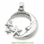 Sterling Silver Moon and Stars with CZ Pendant