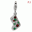 Sterling Silver Mulitcolor Cubic Zirconia Stocking With Lobster Clasp Charm