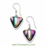 Sterling Silver Multicolor Dichroic Glass Triangle Shaped Dangle Earrings