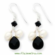 Sterling Silver Onyx/White Cultured Pearl/Jet Crystal Earrings