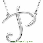 Sterling Silver P 16" Polished SCRIPT INITIAL NECKLACE