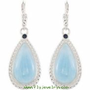 Sterling Silver Pair Genuine Aquamarine And Blue Sapphire Earrings