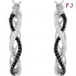 Sterling Silver Pair Genuine Black Spinel & Diamond Hoop Earrings