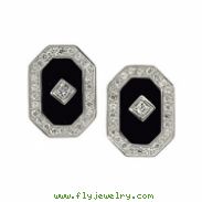 Sterling Silver Pair Genuine Onyx And Cubic Zirconia Earring