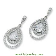 Sterling Silver Pear CZ Dangle Post Earrings