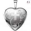 Sterling Silver Pendant Complete No Setting 12.50X12.00 MM Polished HEART LOCKET WITH CROSS