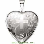 Sterling Silver Pendant Complete No Setting 12.50X12.00 MM Polished HEART LOCKET WITH CROSS