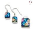 Sterling Silver Pink & Blue Dichroic Glass Square Earrings & Pendant Set