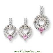 Sterling Silver Pink & Clear CZ Earrings and Pendant Set
