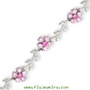 Sterling Silver Pink And Clear CZ Flower Bracelet