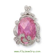 Sterling Silver Pink And Clear CZ Pendant Slide