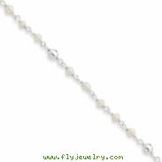 Sterling Silver Polished Freshwater Cultured Pearl & Heart Anklet