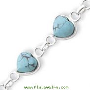 Sterling Silver Polished Heart-Shaped Turquoise Bracelet