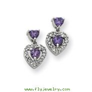 Sterling Silver Purple & Clear Cubic Zirconia Heart Shape Earrings