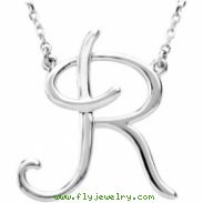 Sterling Silver R 16" Polished SCRIPT INITIAL NECKLACE