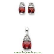Sterling Silver Red & Clear CZ Pendant & Earring Set