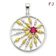 Sterling Silver Red & Yellow CZ Circle Pendant