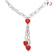 Sterling Silver Red Crystal Heart Fancy Link Necklace