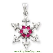 Sterling Silver Red CZ Snowflake Charm