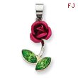 Sterling Silver Red Enamel With Green CZ Rose Charm