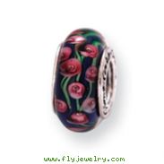 Sterling Silver Reflections Blue Floral Murano Glass Bead