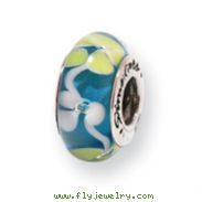 Sterling Silver Reflections Blue/Yellow Hand-blown Glass Bead
