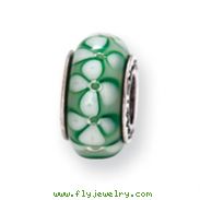 Sterling Silver Reflections Green Floral Hand-blown Glass Bead