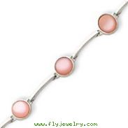 Sterling Silver Round Pink Mother Of Pearl & Solid Bar Bracelet