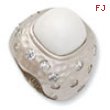 Sterling Silver Satin Simulated White Agate & CZ Ring