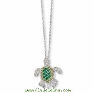 Sterling Silver Sim. Peridot/Sim. Emerald/CZ Turtle 18in Necklace chain