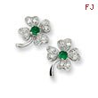 Sterling Silver Simulated Emerald CZ Clover Post Earrings