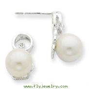 Sterling Silver Simulated Pearl & CZ Post Earrings
