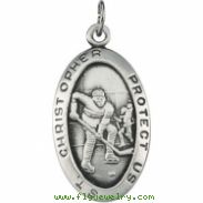 Sterling Silver St. Christopher Hockey Pendant With 24 Inch Chain