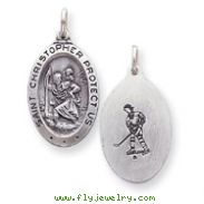 Sterling Silver St. Christopher Medal, Hockey Charm