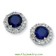 Sterling Silver Synthetic Sapphire & Cubic Zirconia Post Earrings