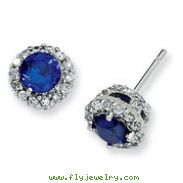 Sterling Silver Synthetic Sapphire & Cubic Zirconia Round Post Earrings
