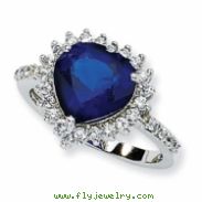 Sterling Silver Synthetic Sapphire & CZ Heart Ring