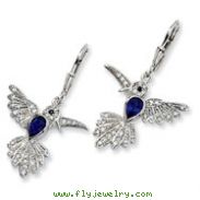 Sterling Silver Synthetic Sapphire Hummingbird Leverback Earrings