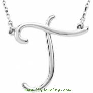 Sterling Silver T 16" Polished SCRIPT INITIAL NECKLACE