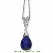 Sterling Silver Teardrop Synthetic Sapphire & CZ 18in Necklace chain