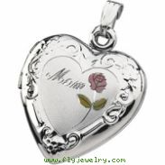 Sterling Silver Tri Color Mom Heart Shaped Locket