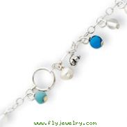 Sterling Silver Turquoise, Clear Bead, Freshwater Cultured Pearl Anklet Bracelet
