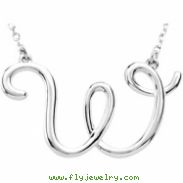 Sterling Silver W 16" Polished SCRIPT INITIAL NECKLACE