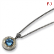Sterling Silver w/14k Antiqued Diamond & Blue Topaz 18in Necklace