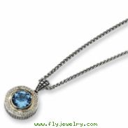 Sterling Silver w/14k Antiqued Diamond & Blue Topaz 18in Necklace