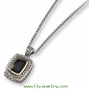 Sterling Silver w/14k Black Mother of Pearl Antiqued 18in Necklace