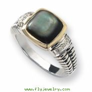 Sterling Silver w/14k Diamond & Black Mother of Pearl Ring