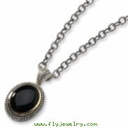 Sterling Silver w/14k Diamond & Onyx Antiqued 20in Necklace