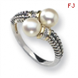 Sterling Silver w/14k FW Diamond & Cultured Pearl By-pass Ring