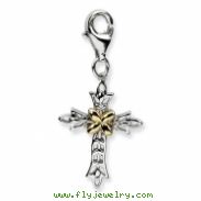 Sterling Silver w/14ky 3-D Antiqued Cross w/Lobster Clasp Charm